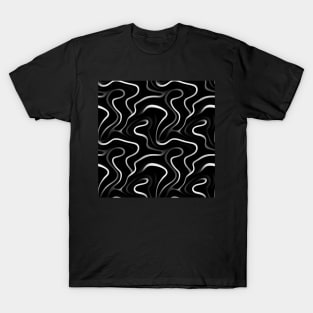 Monochrome Elegance: White Abstract Lines on Black T-Shirt